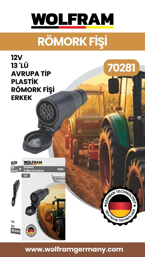 13 Lü Avrupa Tip Plastik Römork Fişi Erkek 12V | OEM 70281