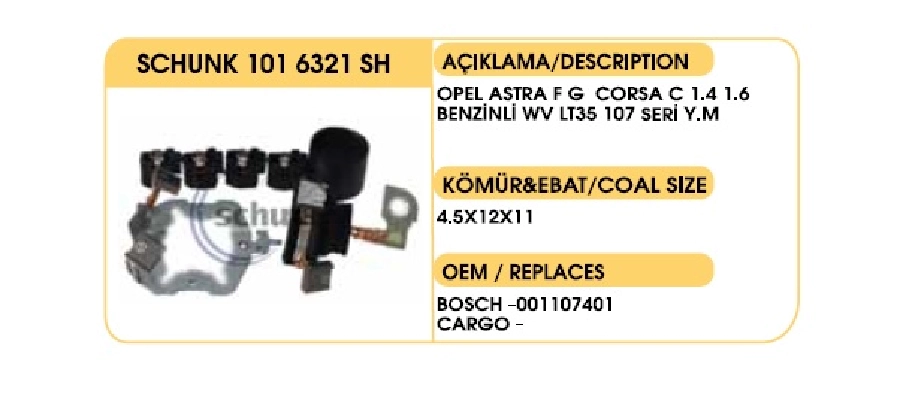Marş Kömür Yuvası - Opel Corsa, Meriva, Tigra, Astra, Combo, Audi A4 Avant 3.0, Ford Fiesta, Focus 1.4,1.6 C | OEM 1016321SH