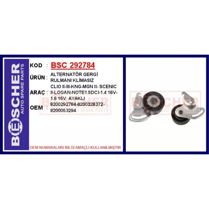 Alternator Gergi Rulmani Klimasiz Clio 2-3-Kango-Megane 2- Scenic 2-Logan-Note 1.5 Dci-1.4 16V-1.6 16V Ayakli | BSC 292784 | OEM 8200292784-8200328372-8200053294