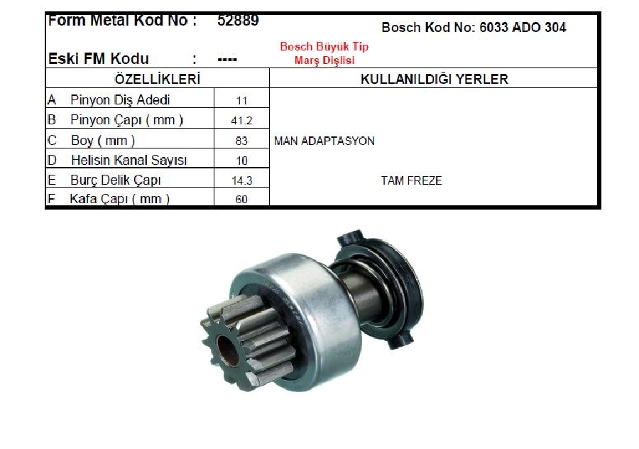 Marş Dişlisi 11D 10Kanal Komple MAN Nl 202 - L2000 Kamyon Deutz Traktör Same Traktör | OEM 52889