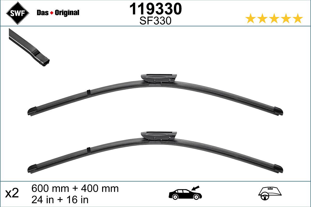 Silecek Supurgesi (Sag / Sol Takim) 600 / 400MM (Muz Tip) P301 C Elysee Clio III 09 / 05> Talia 00> Fluence 09> (Swf) | VALEO 119330 | OEM 288902593R 288902593R 288909690R 7701061593 288909690R 7701061593