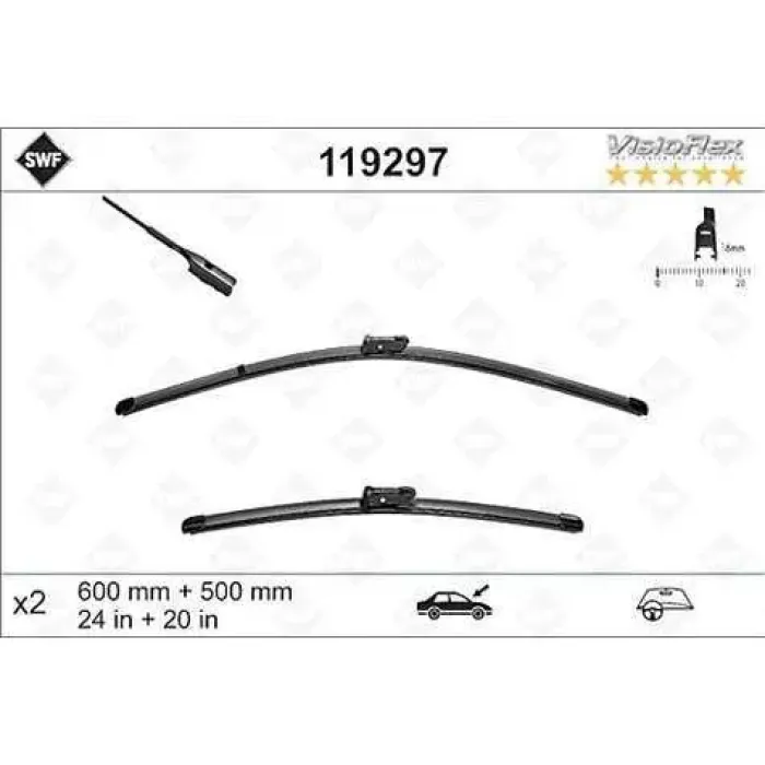 Silecek Supurgesi (X2) 600 / 500MM Muz Tip A4 A5 S5 Q5 08> (Swf) | VALEO 119297 | OEM 7711421796 7711421796 8K1955425 8K1955426 8K1955425 8K1955426