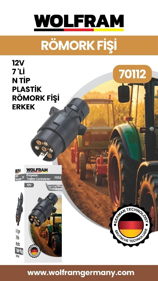 7 Li N Tip Plastik Römork Fişi Erkek 12V | OEM 70112