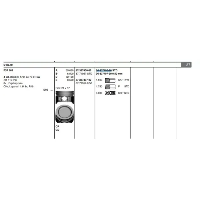 Motor Segmani Laguna I 1,8I 8V F3P (Std) | GOETZE 63374009G | OEM 7701468208 7701468208 7701468257 7701468257