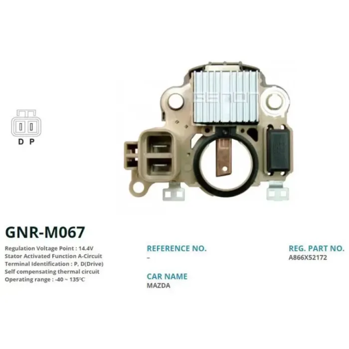 Alternator Konjektor Mitsubishi Tip 12V Mazda 3 / Mazda 5 (P, D(Drive)) | GENON GNR-M067 | OEM VR-H2009-182 A866X52172