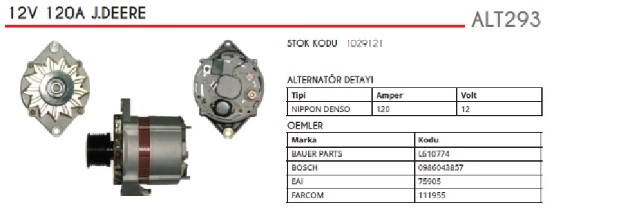 Alternatör 12V 120A Bosch T John Deere, Newholland Triger 8 Kanallı Kasnak | OEM ALT293
