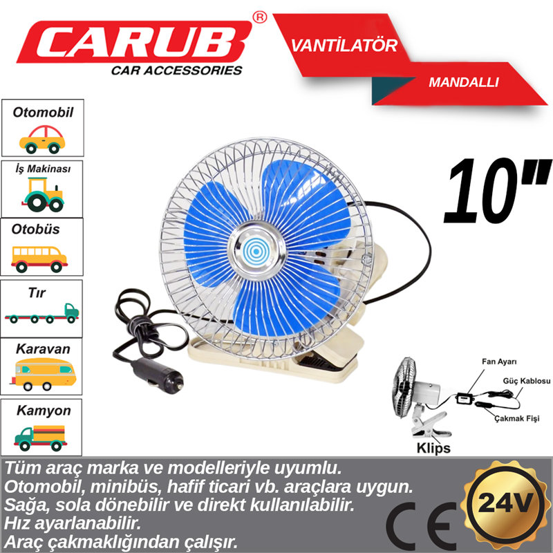 Carup Vantilatör 24V 10İNCH Mandallı