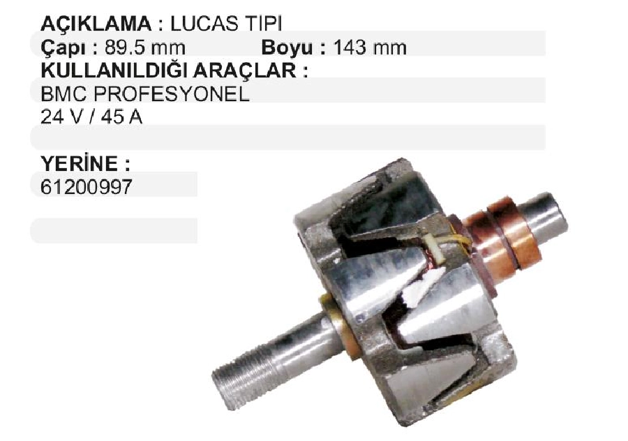 Rotor 24VLUCAS Tipi - 40A Kısa Mil Profesyonel | OEM UET303