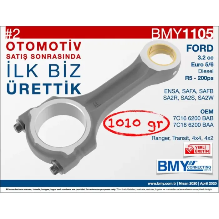 Piston Kolu Transit 3.2TDCI 200PS V348 07>14 Ranger 3,2TDCI 4×4 11> Ensa SA2R SA2S SA2W Safa Safb | BMY 1105 | OEM 7C166200BAB 7C186200BAA 1581504