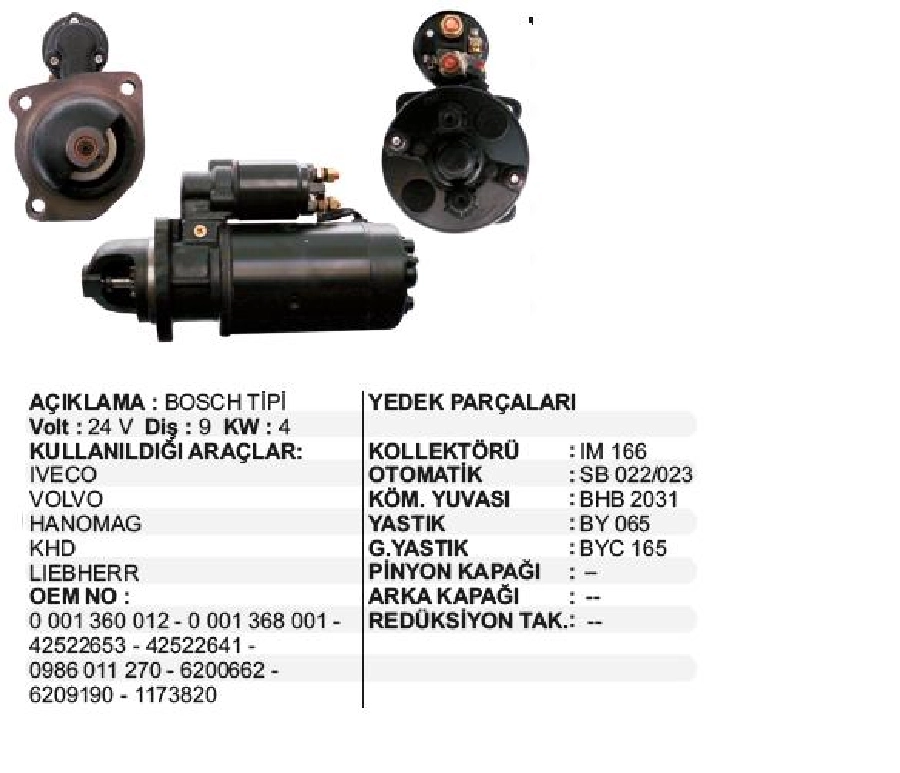 Marş Motoru Bosch Tip 24V Magirus | OEM STR8018