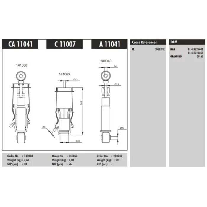 Kabin Korugu Arka Amortisorlu M-Benz Axor 1840 04> Actros MP2-MP3 03> | CONNECT CA 11041 | OEM 9428906119 CB0116 311664