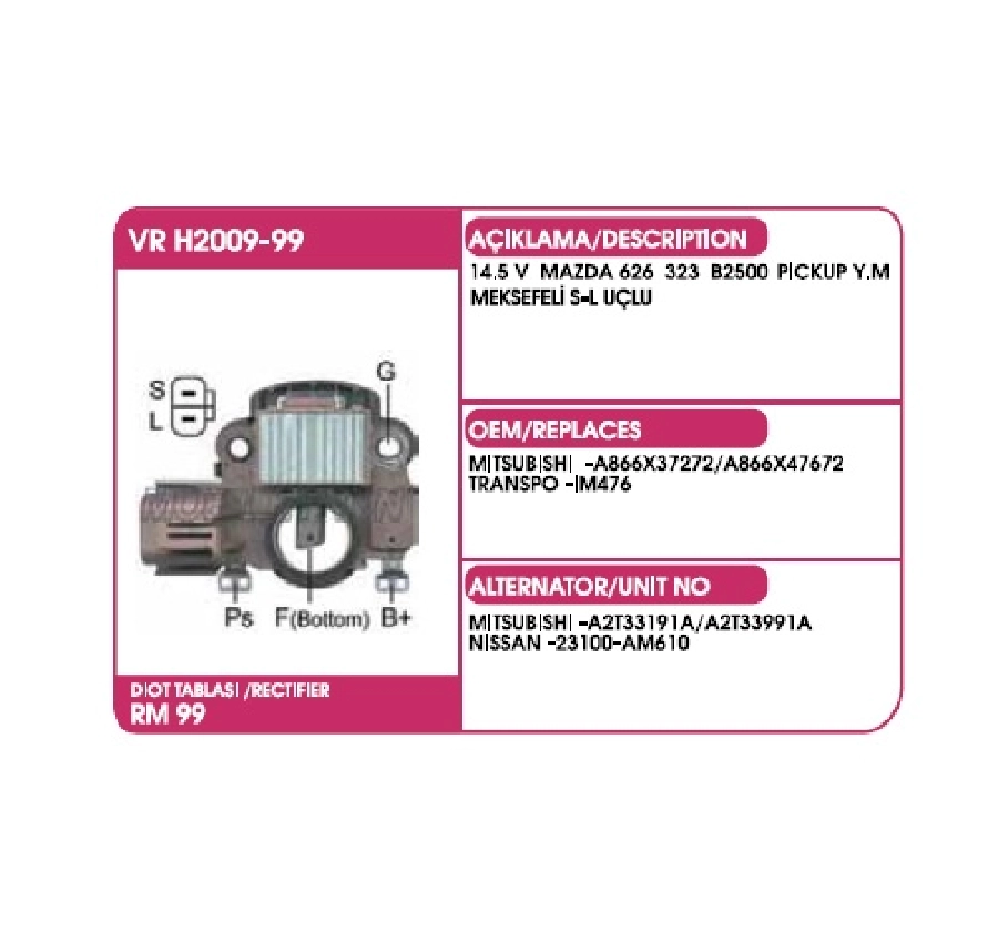 Konjektör Mitsubishi Tip 14.5V - Mazda 626, 323, B2500 Pıck Up Yeni Model (Meksefelı) (S, L) Nissan Infını | OEM VRH2009-99