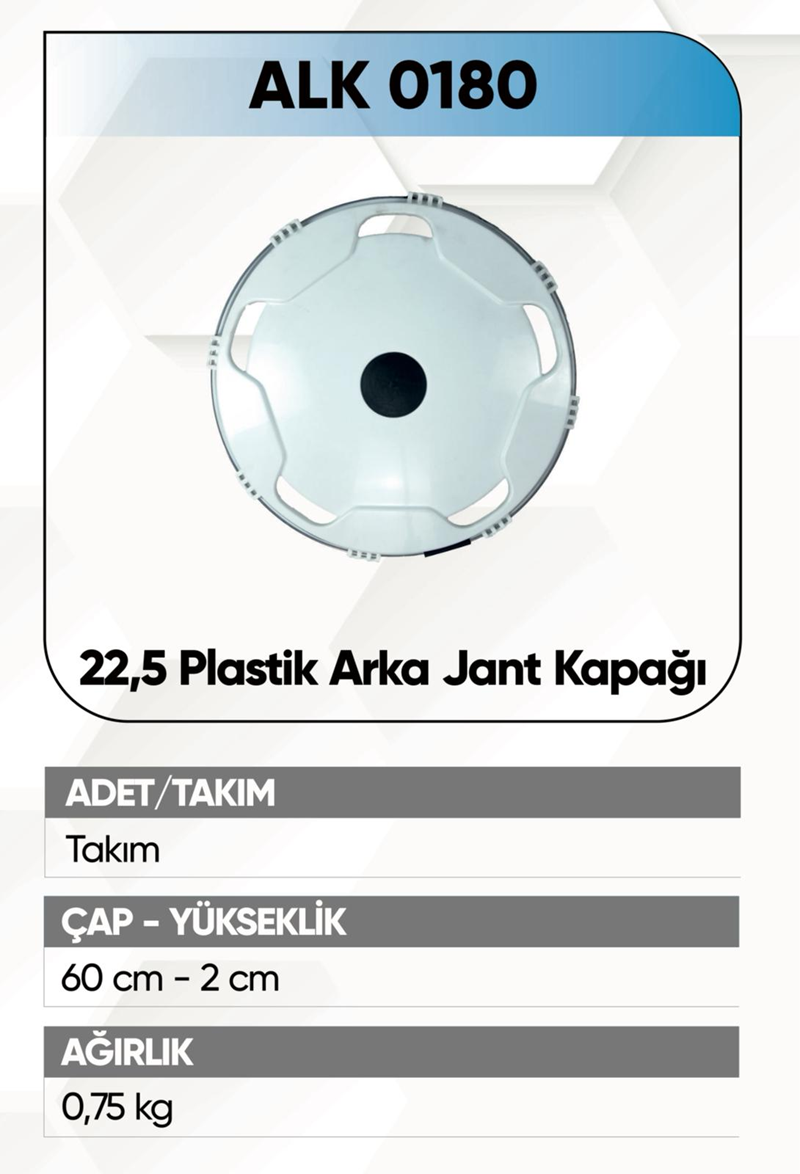 Alkotek Jant Kapağı Plastik Arka 22,5 Beyaz