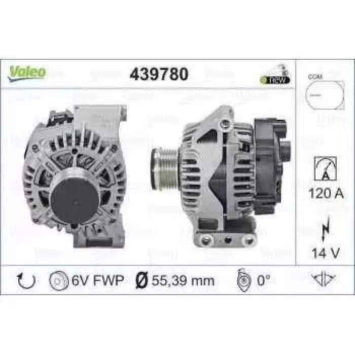 Alternator 14V 120A Fiat Egea Doblo 1.3 Dizel 13> Fiorino 1.3 Mjet 07> | VALEO 439780 | OEM 51880175