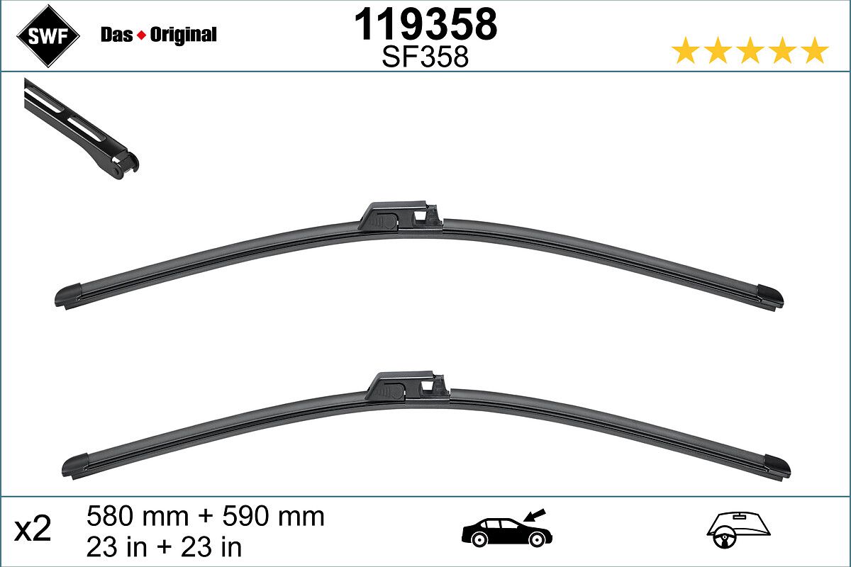 Silecek Supurgesi (X2) 590 / 580MM Muz Tip A8 (Swf) | VALEO 119358