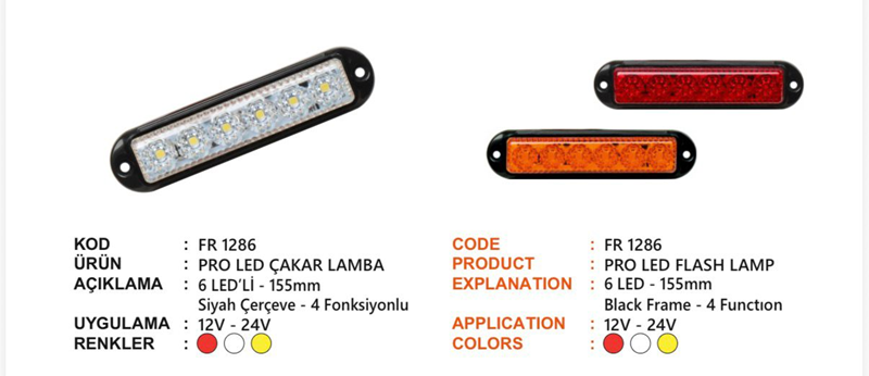 Fr Pro LED Çakar Lamba Siyah Çerçeveli Kırmızı