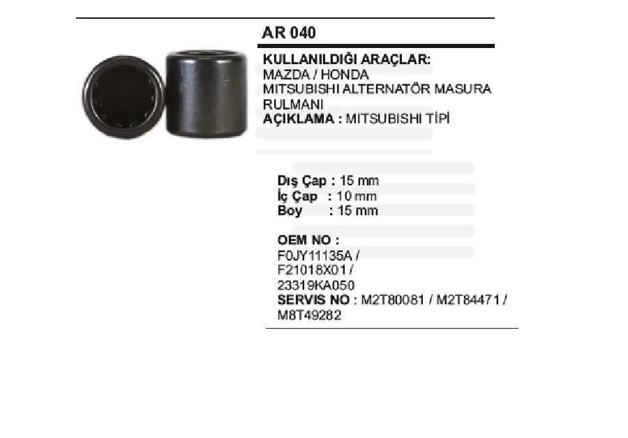 Mitsubishi Alt Masura Rulmanı Mazda Honda | OEM AR040