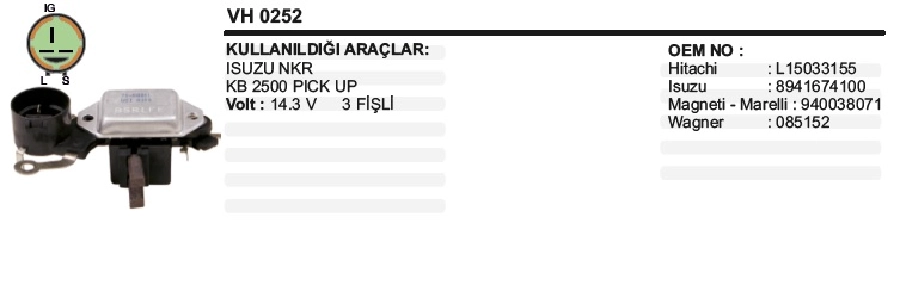 Konjektör Hitachi Tipi 12V - Isuzu Pıckup, Nkr 2.8, Trooper 2.8 Td (3 Fiş) Kapasitörlü | OEM IH252