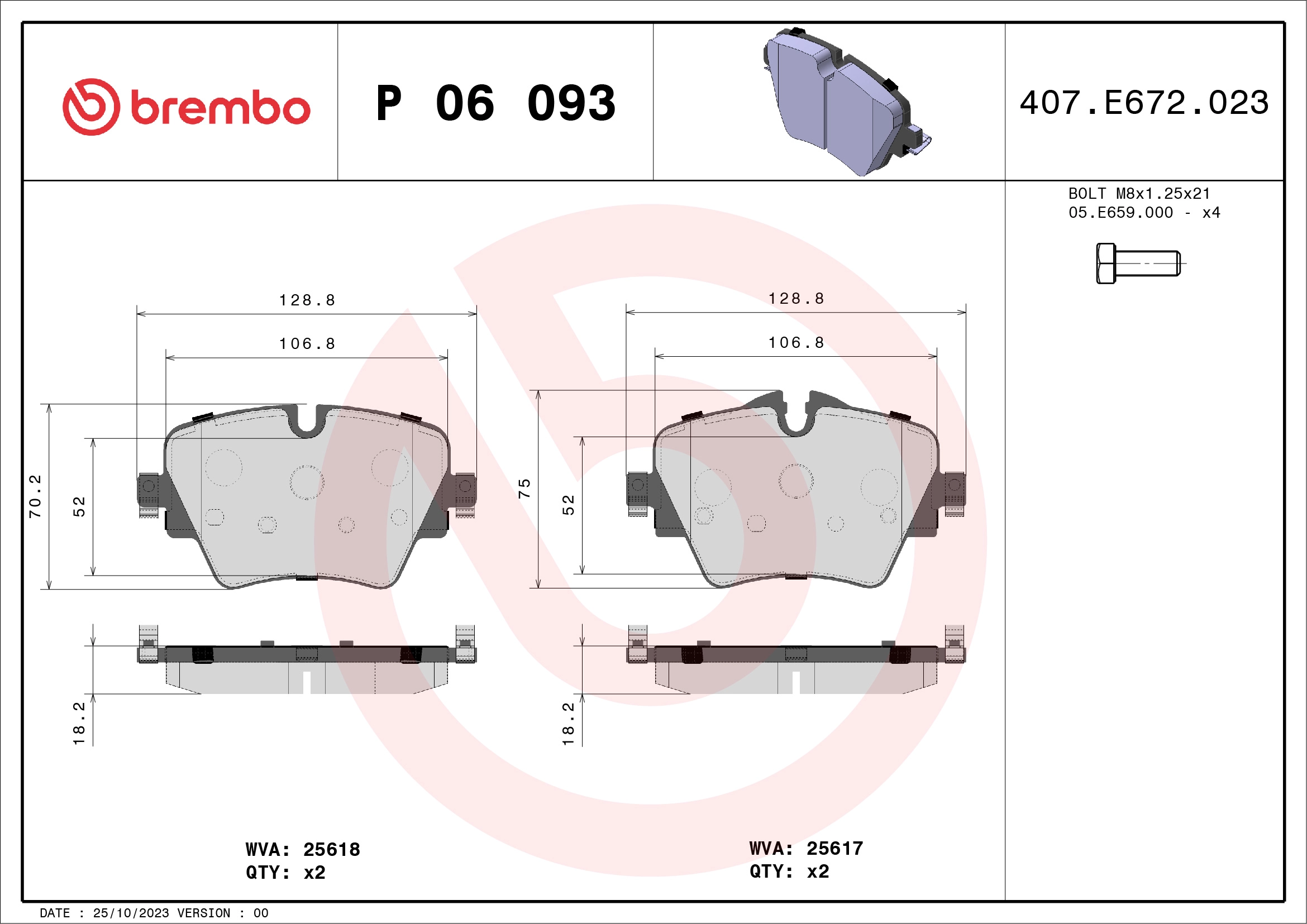 Fren Balatasi On Bmw F40 F45 F46 F48 F39 G30 G01 G02 Z4 G29 Mini F60 F54 | BREMBO P06093 | OEM 34106860019 34106860019 34106876245 34106882418 34116890553 34106876245 34106882418 34116890553