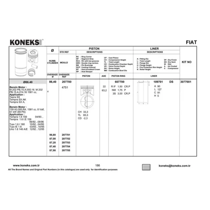 Motor Piston Segman Tempra Slx 1.6 | KONEKS 207702 | OEM 7719644 55170156 55173596