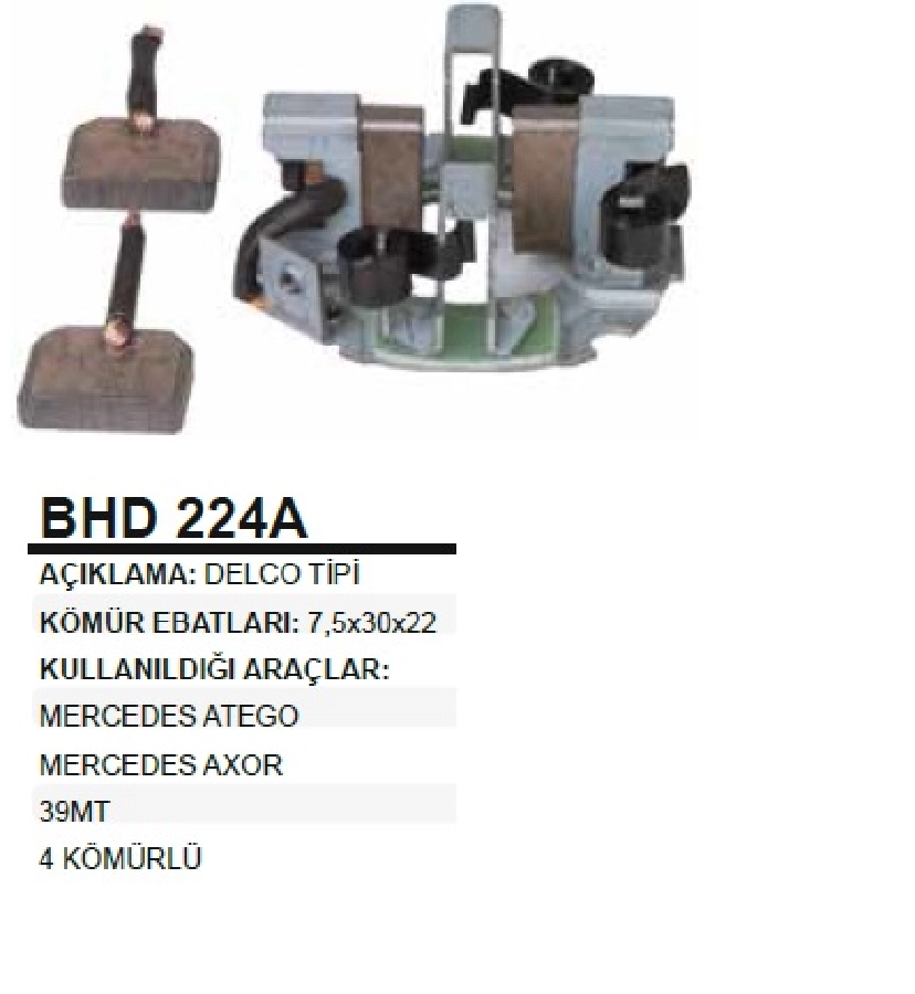 Marş Kömür Yuvası Mitsubishi Delco Tipi 39MT Mercedes Atego, Axor Komurlu (Uygun Kömür: Actros, Axor K008) | OEM BHD224A