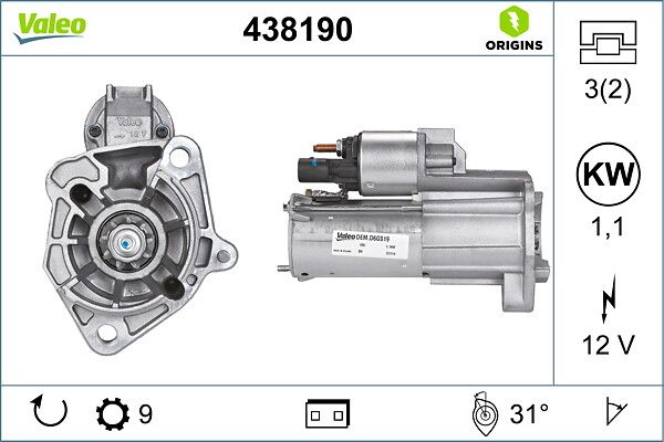 Mars Motoru 12V 9DIS Audi A4 2,0 05>08 | VALEO 438190 | OEM 06D911023 06D911023 06D911023A 06D911023A