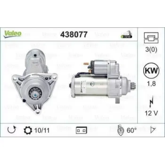 Mars Motoru 12V 11 Dis 2.0KW Transporter T4 2,4 2,5TDI 91>04 | VALEO 438077 | OEM 0001124005 0001124005 0001124006 0001125001 0001124006 0001125001