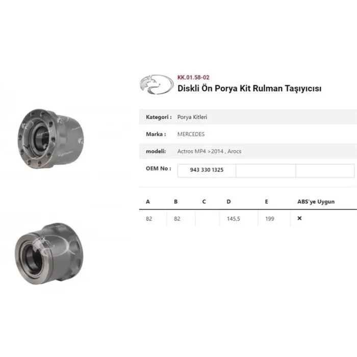 Dingil Poryasi Ön Teker Diskli Rulmanli Kit Mercedes Actros MP4 >2014 , Arocs | KURTSAN KK.01.58-02 | OEM 9433301325-9433301325