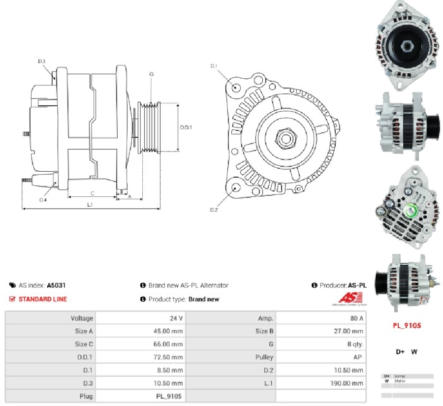 Alternatör 24V 80A Mitsubishi Tip 8 Kanal Ford Cargo Yeni Model - 2011 | OEM A5031
