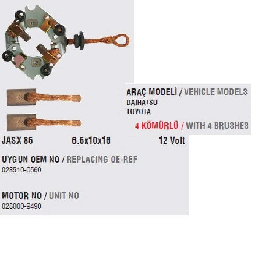 Marş Kömür Yuvası 12V Daihatsu Toyoto Corolla Eski Model (Uygun Kömür:JASX85) | OEM ND0851