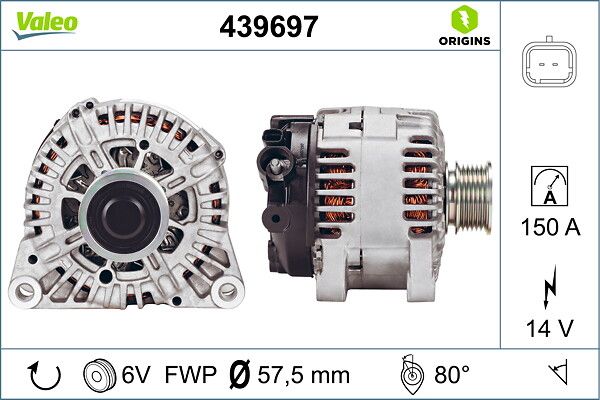 Alternator 12V 150A C Crosser P4007 2,2HDI 07> MITSUBISHI:OUTLANDER II 2,2DI D 4WD | VALEO 439697 | OEM 5705G8 5705G8 5705JV 5705NF 5705JV 5705NF