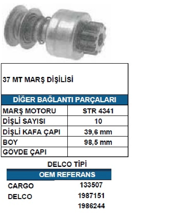 Marş Dişlisi 37MT 10 Diş 3 Kanal Delco Tipi Case Clark Komatsu Detroit Massey Ferguson Perkins Samsu | OEM PG568