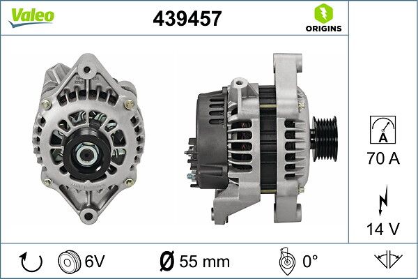 Alternator 14V 70A Ascona C Astra F H G Corsa A Combo Kadett Vectra A B Tigra 1.4 / 1.6 / 1.8 | VALEO 439457 | OEM GXE2572