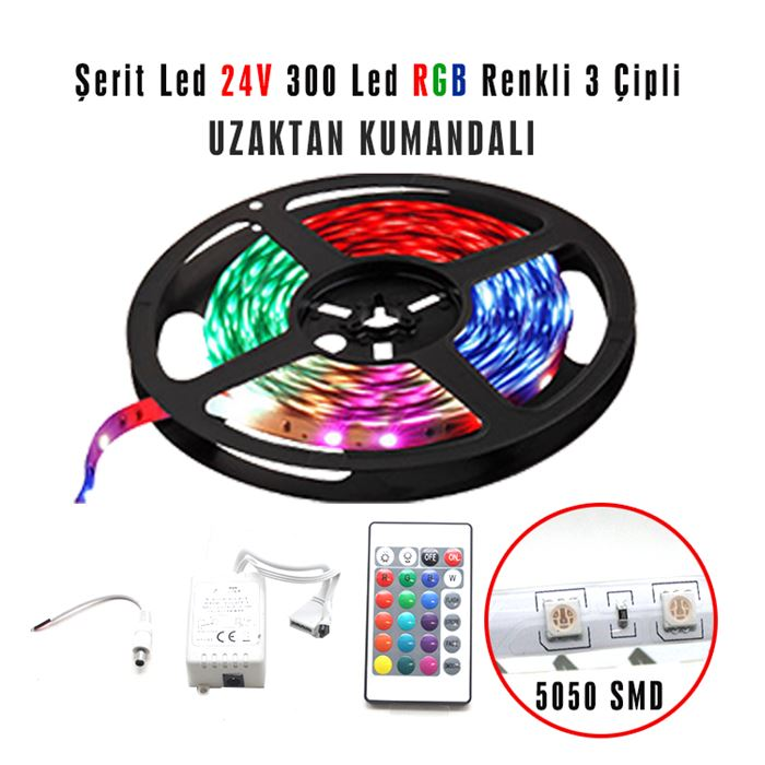 Carub Şerit LED 24V5MT 300 LED Uzakdan Kumandalı 3ÇİP