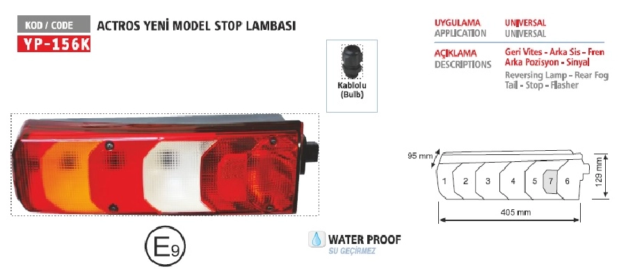 Arocs Actros Stop Lamba Kablolu Sol | OEM YP156KL