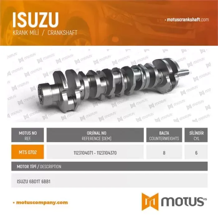 Krank Mili Isuzu Kamyon 6BD1 T 6BB1 Hitachi | MOTUS 702 | OEM 1123104071 1123104370