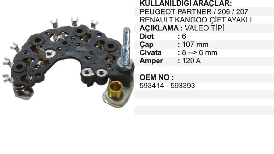 Diyot Tablası Valeo Partner, Kangoo Cıft Ayaklı | OEM VPR0852