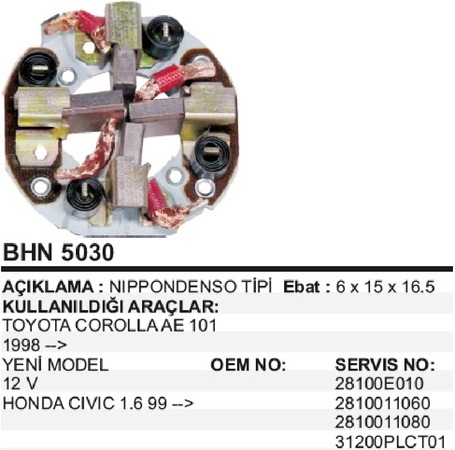 Marş Kömür Yuva - Denso Marelli Tipi (Dört Kömürlü) Toyota Corolla, Honda Yeni Model Starex-Mitsubishi L200, S | OEM BHN5030
