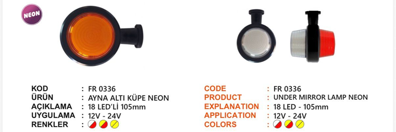 Fr Ayna Altı Küpe 18 Ledli Neon Kırmızı Beyaz