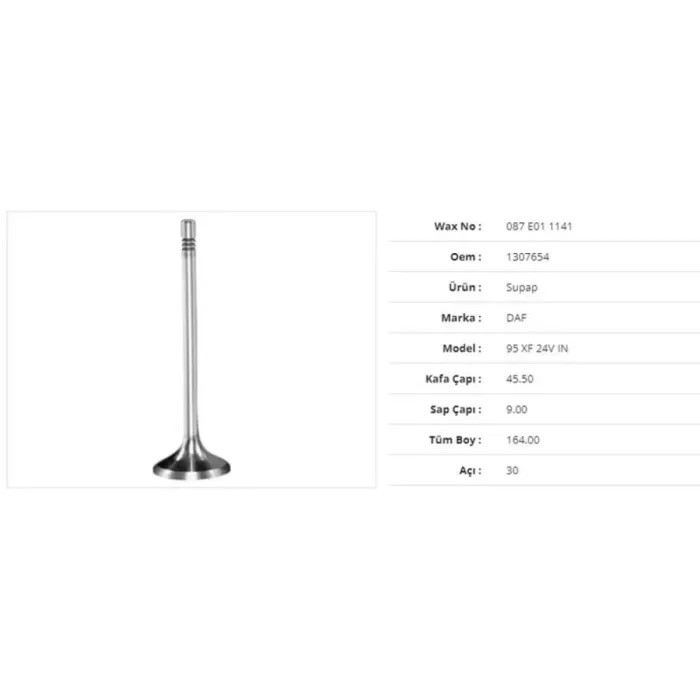 Subap Emme DAF 95 XF 24V 45,5KX9SX164BX30A (12ADET) | WAX 087 E01 1141 | OEM 1307654 1307654