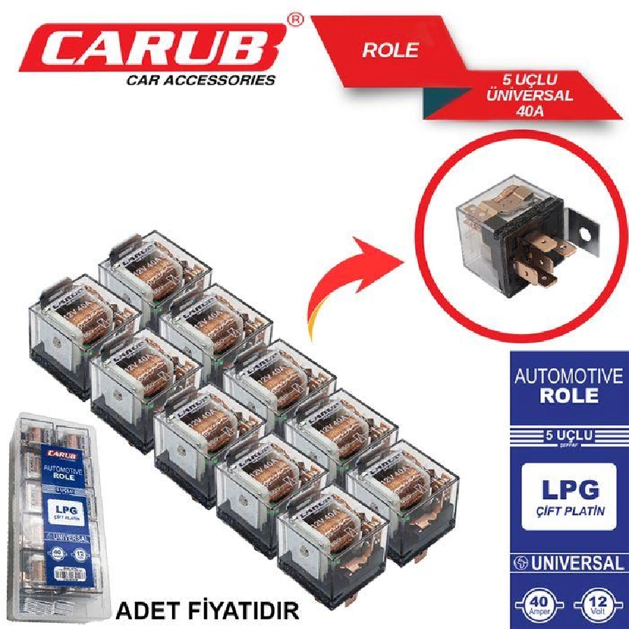 Röle 12V 5 Uçlu 40A Çp Silikonlu Şeffaf LED'li Mini *** Özel Platinli *** Typer Si-Way YLE01 | OEM BR4613016