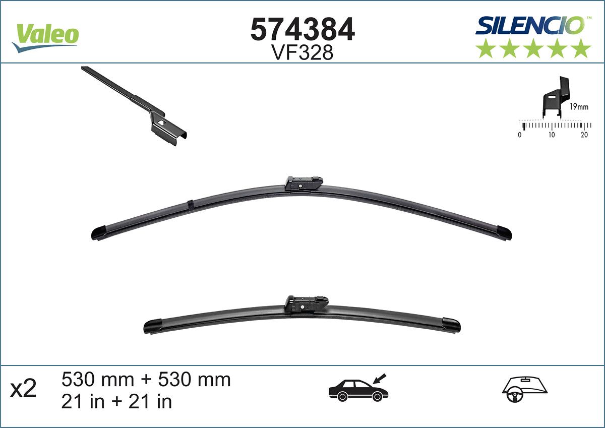 Valeo Silencio X Trm Flat Blade VM328 (X2) / (530+530 MM) Skoda Fabia 2 | VALEO 574384 | OEM 5J1998001