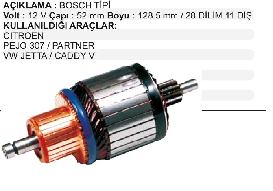 Marş Kollektörü Bosch Tip 12V Citroen Berlingo 1.9 D, 2.0 HDI, Peugeot 206,207 HDI, 306,307 28 Dilim 11 D | OEM IM3145
