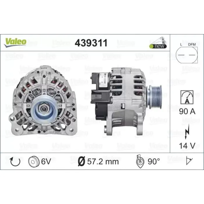 Alternator 14V 90A A3 A4 Cordoba Ibiza Bora Caddy II II Golf IV1,4 / 1,6 / 1,8 / 2,0 | VALEO 439311 | OEM 028903028D 028903028D 030903023J 030903023N 030903023J 030903023N