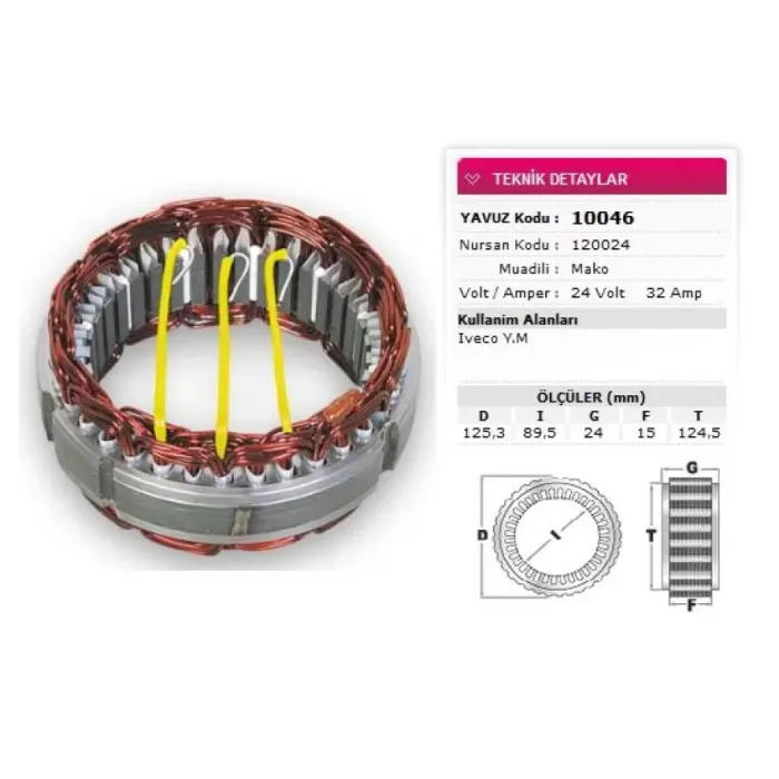 Stator Mako Tip 24V 32A Iveco Ym Nursan 120024 | YAVUZ 10 046