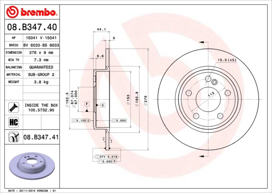 Fren Diski Arka A-Class W176 12>18 B-Class W246 11>18 | BREMBO 08B34740 | OEM A2464230012