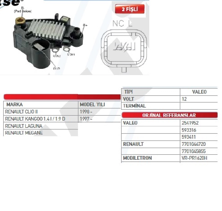 Konjektör Ektör 12V Renault Kangoo, Clio, Laguna, Megane VW Passat Klimalı İnce Fişli Valeo | OEM TRS.YR.M516