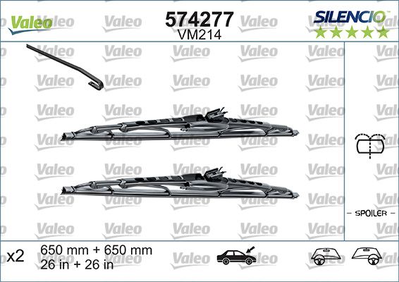Valeo Silencio VM222 (X2) / (475+475 MM) Vw Polo 3 (94>01) | VALEO 574292 | OEM 6N0955425 6N0955425 6N0955425A 6N0955425A