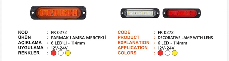 Fr Parmak Lamba Mercekli Cam 6 Ledli Sarı