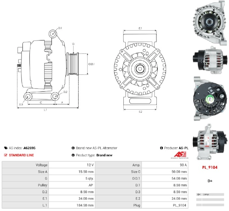 Alternatör 12V 90A Denso Tip 5 Kanal Fiat Egea Palio Albea Punto Stılo Idea 500 | OEM A6269S